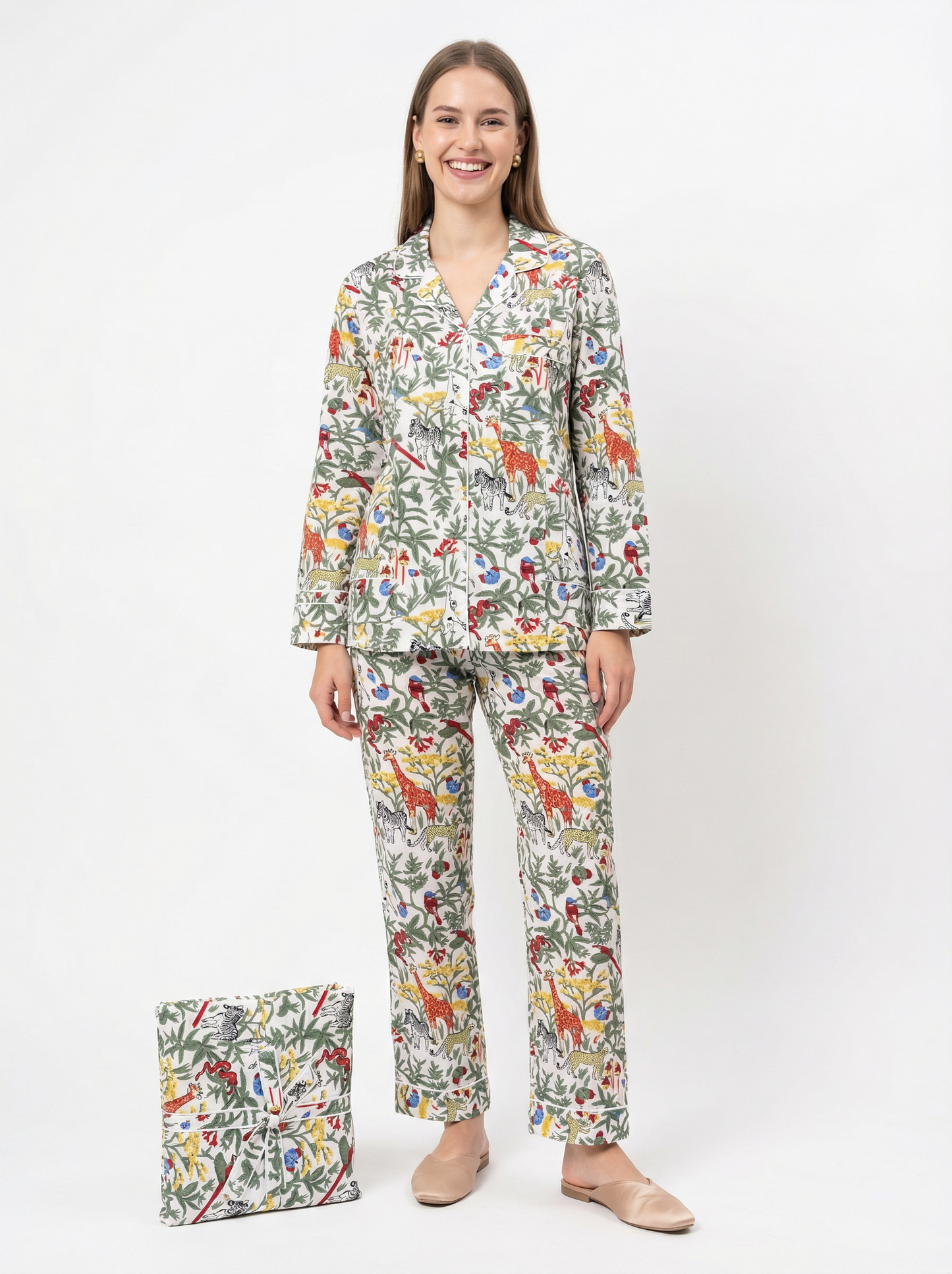 Jungle print night suit set - Handmade Loungewear