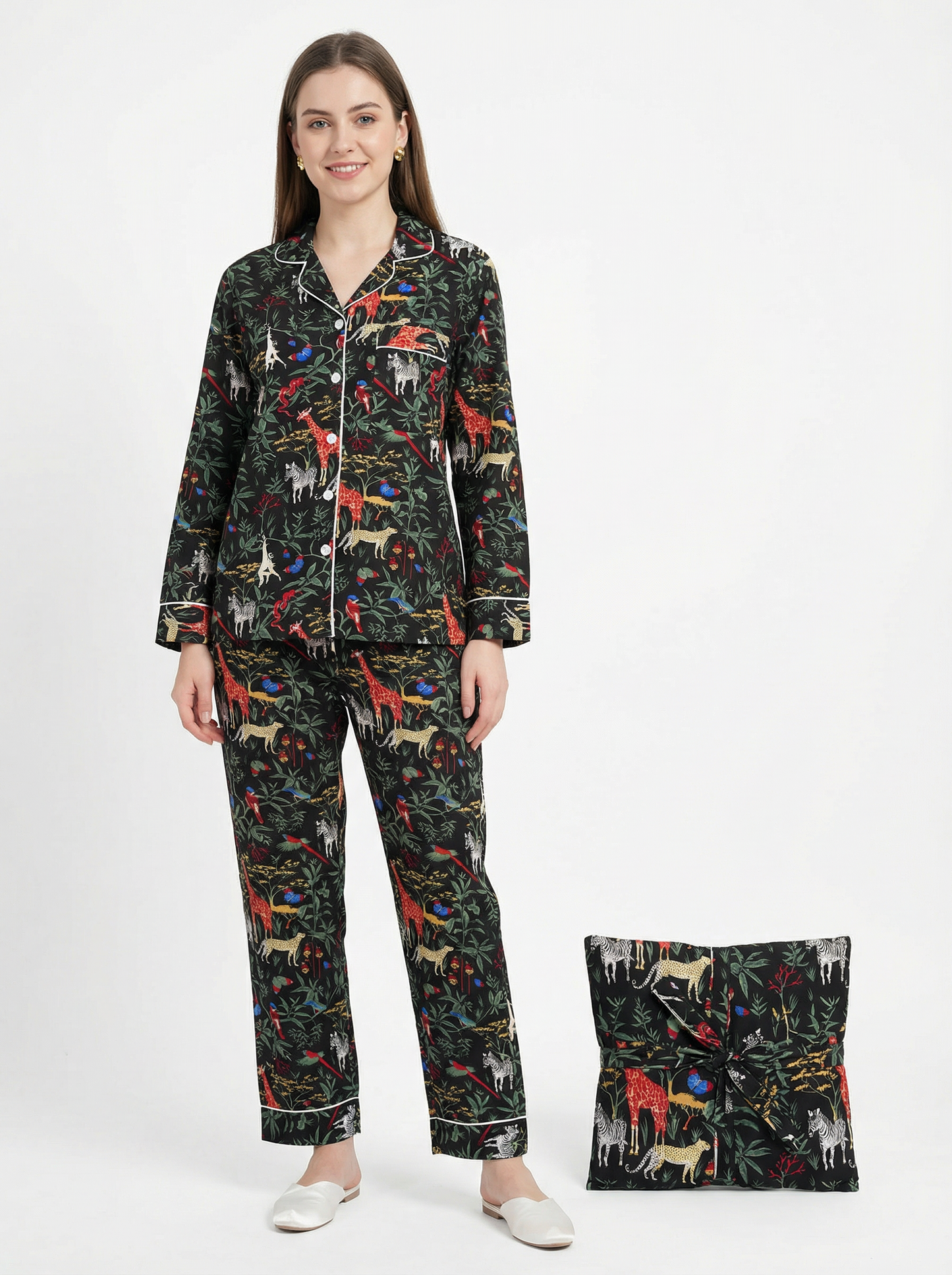 Jungle print night suit set - Handmade Loungewear